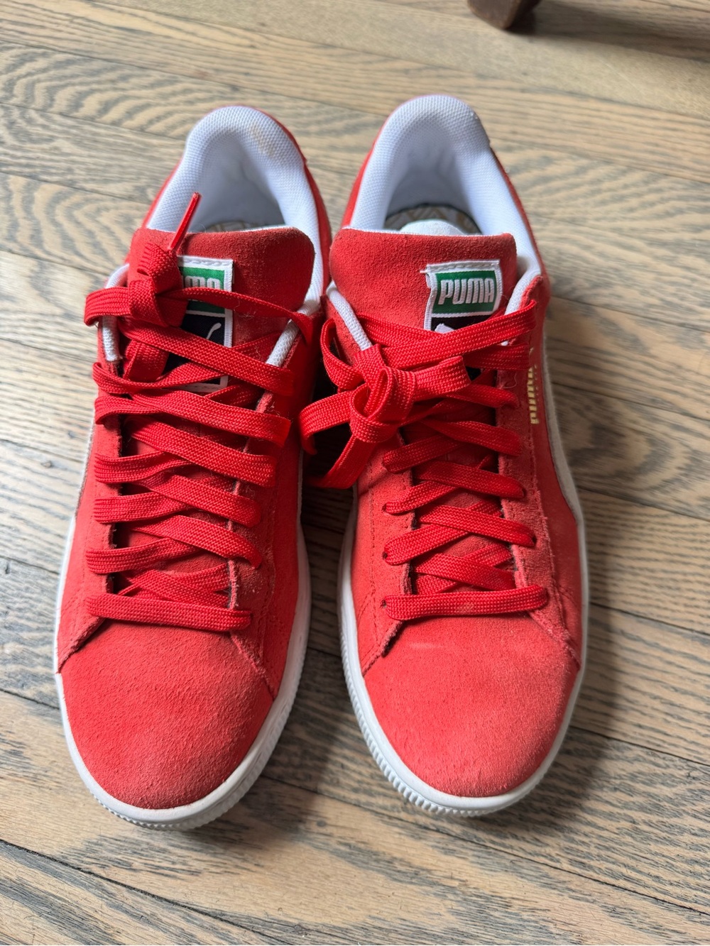 Puma Red Suede Low-Top Sneakers with White Sole